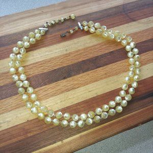 Laguna Vintage Silver Tone Double Strand Yellow Faux Pearl Signed Choker